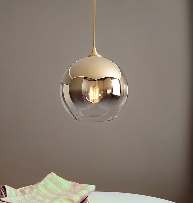 Gold 1 Light Pendant Light Mid-Century Modern Spherical Smoke Glass Living Room Hanging Lamp