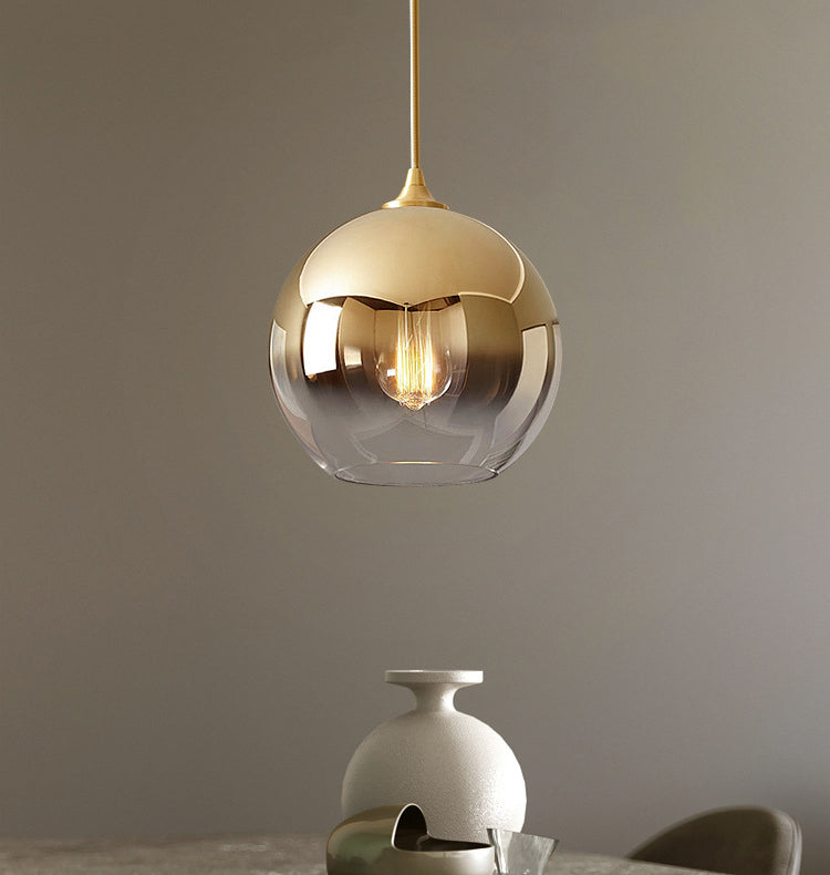 Gold 1 Light Pendant Light Mid-Century Modern Spherical Smoke Glass Living Room Hanging Lamp