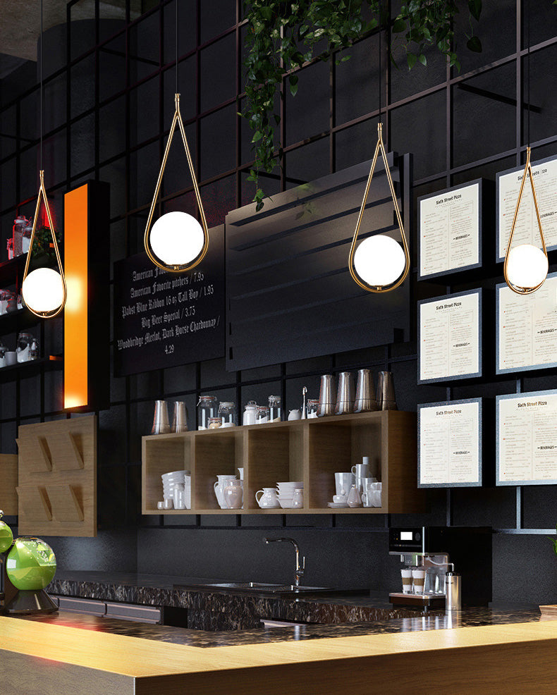 Lampada appesa sferica MODERNA MODERNA 1 Luce Sospensione Sospensione Luce a sospensione con anello di metallo a goccia