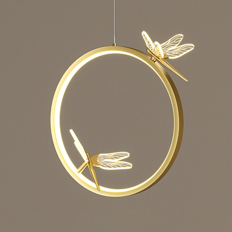 Anillo y libélula Led colgante artística simple acrílico lámpara colgante de la cama colgante