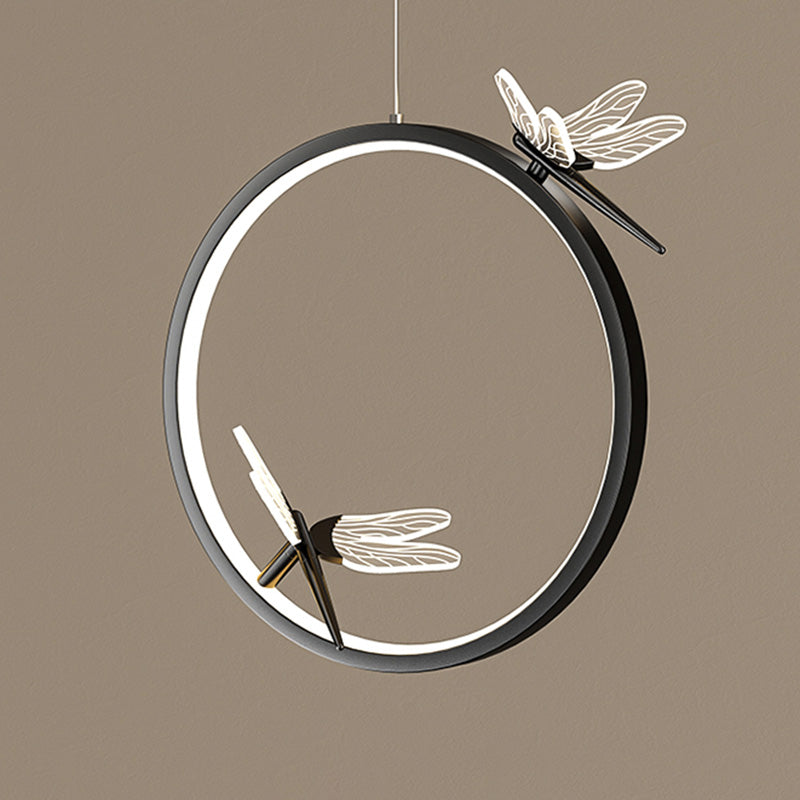 Anillo y libélula Led colgante artística simple acrílico lámpara colgante de la cama colgante