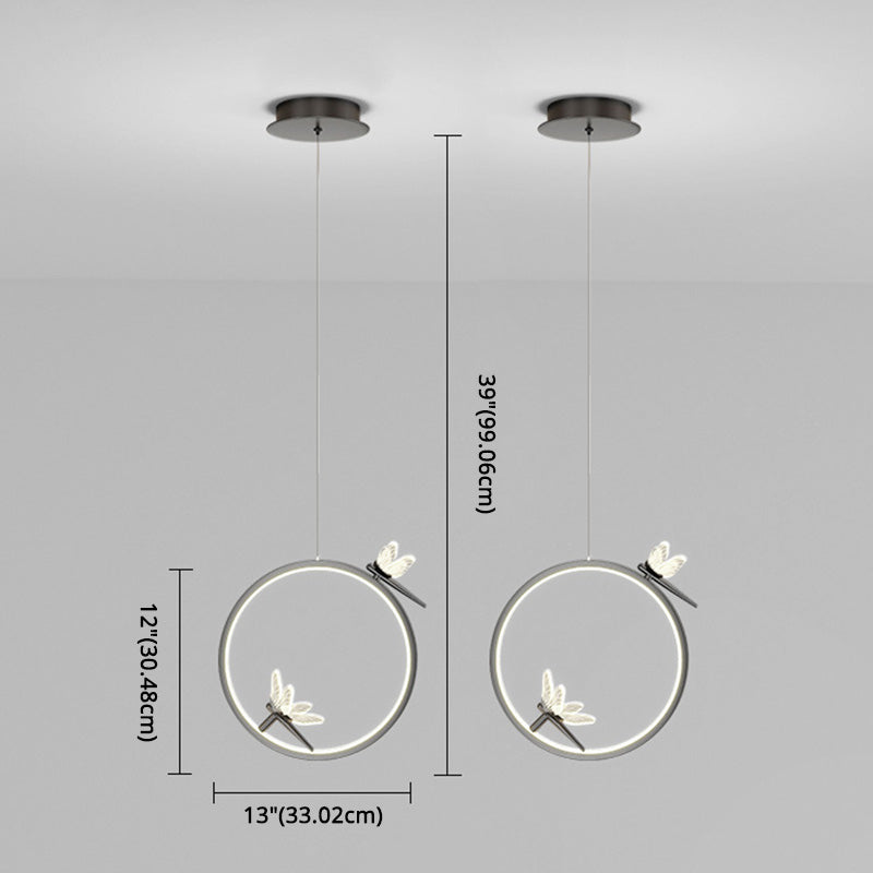 Anillo y libélula Led colgante artística simple acrílico lámpara colgante de la cama colgante