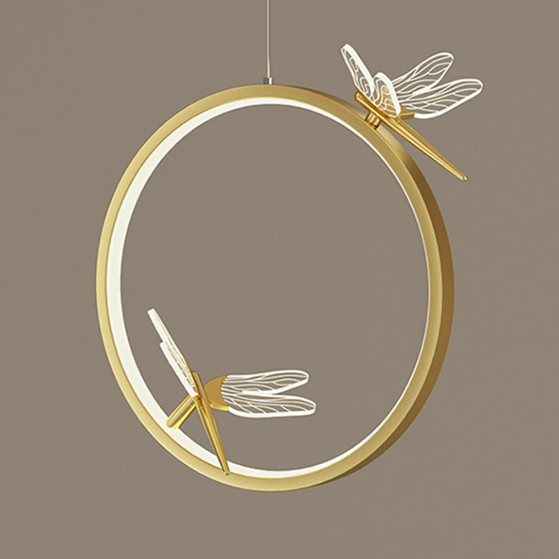 Anillo y libélula Led colgante artística simple acrílico lámpara colgante de la cama colgante
