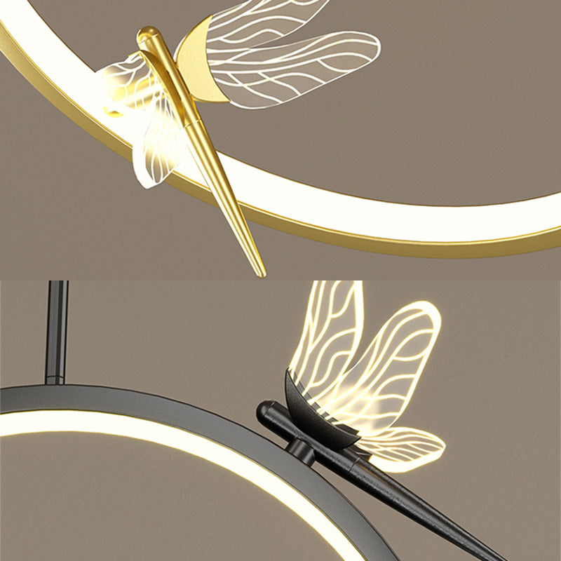 Anillo y libélula Led colgante artística simple acrílico lámpara colgante de la cama colgante