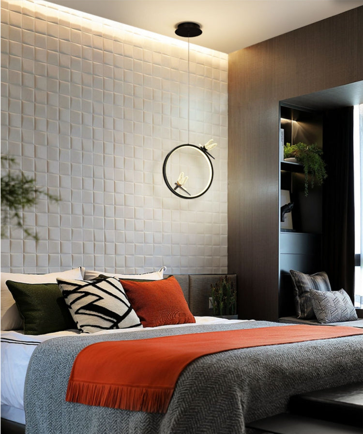 Anillo y libélula Led colgante artística simple acrílico lámpara colgante de la cama colgante
