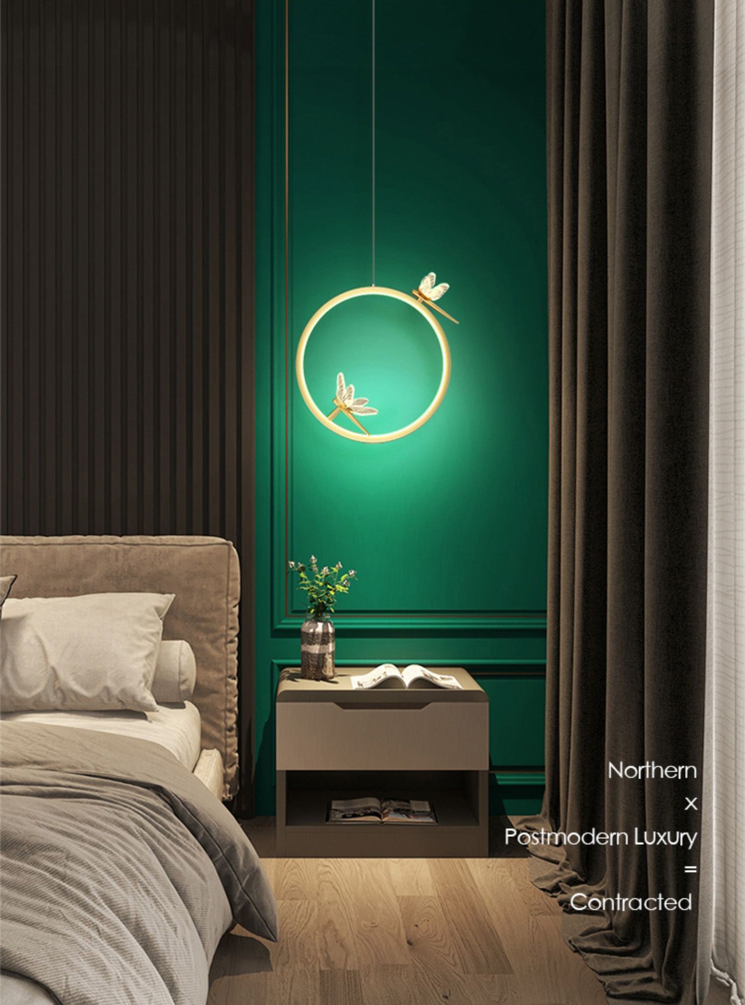Anillo y libélula Led colgante artística simple acrílico lámpara colgante de la cama colgante