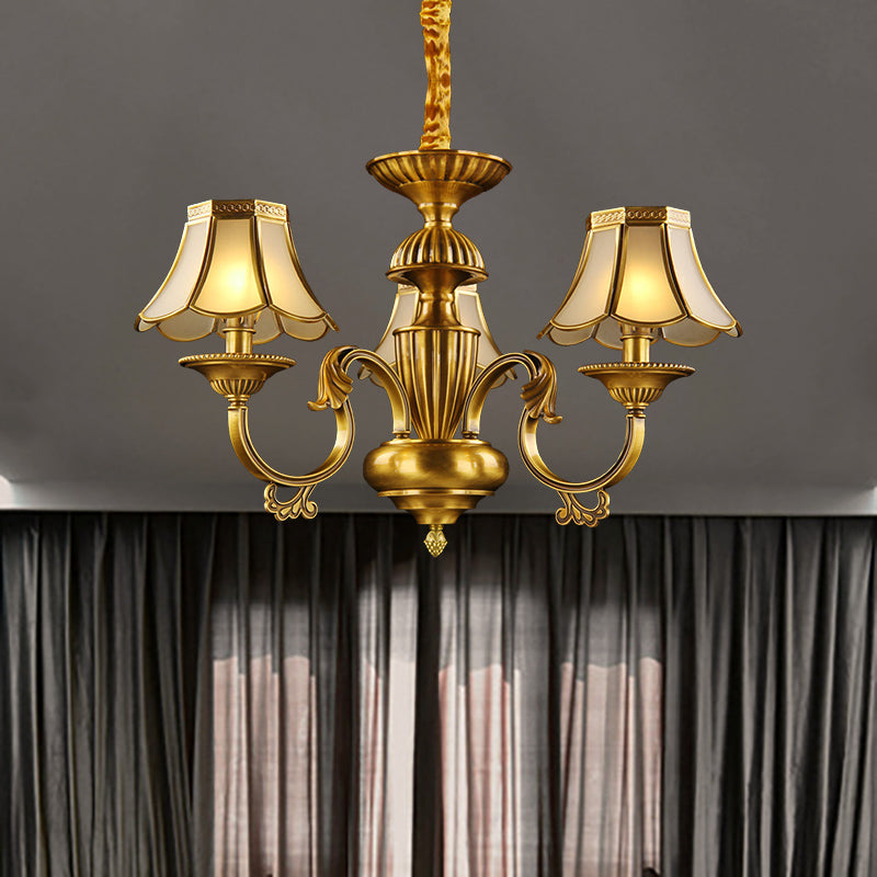 3/8 Lights Suspension Lighting Colonial Flared Frosted Glass Chandelier Pendant Lamp in Gold