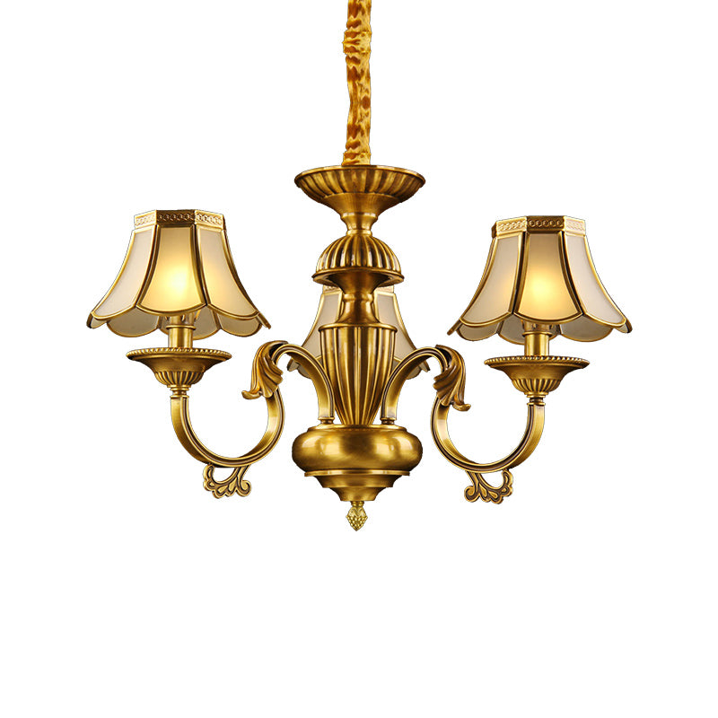 3/8 Lights Suspension Lighting Colonial Flared Frosted Glass Chandelier Pendant Lamp in Gold