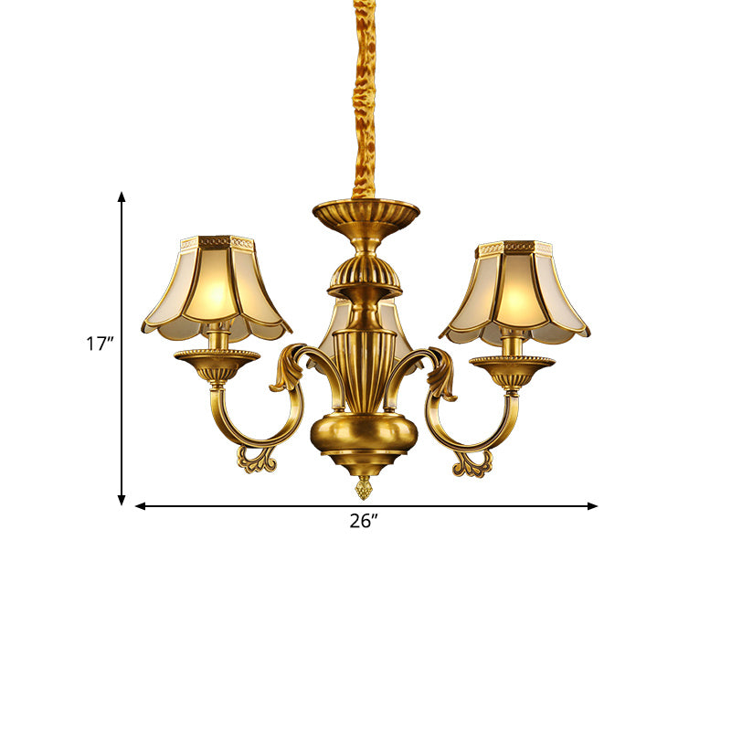 3/8 Lights Suspension Lighting Colonial Flared Frosted Glass Chandelier Pendant Lamp in Gold