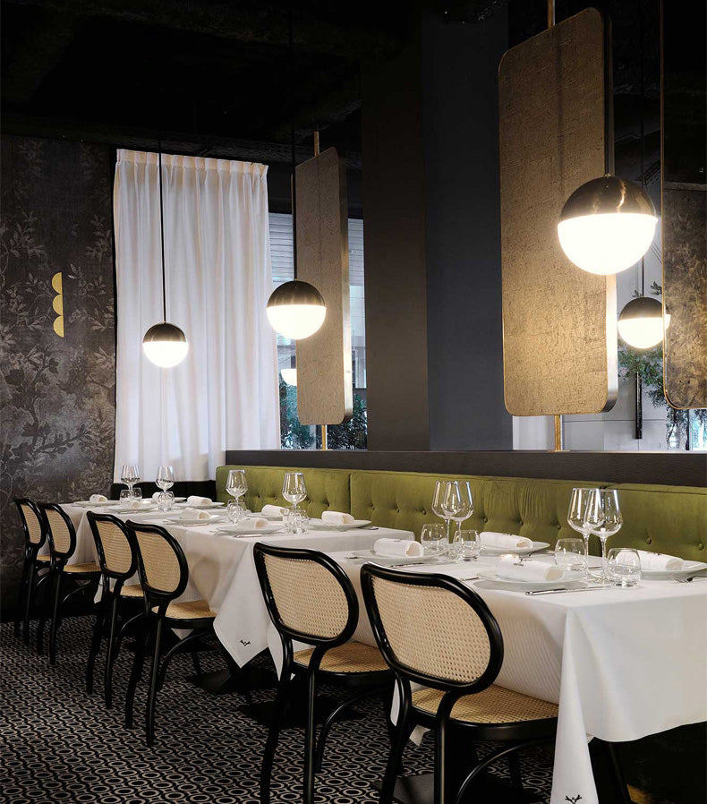 Sospensione di vetro a 1 luci a forma di sfera in bianco e nero Luce di sospensione in vetro a 1 luce per ristorante