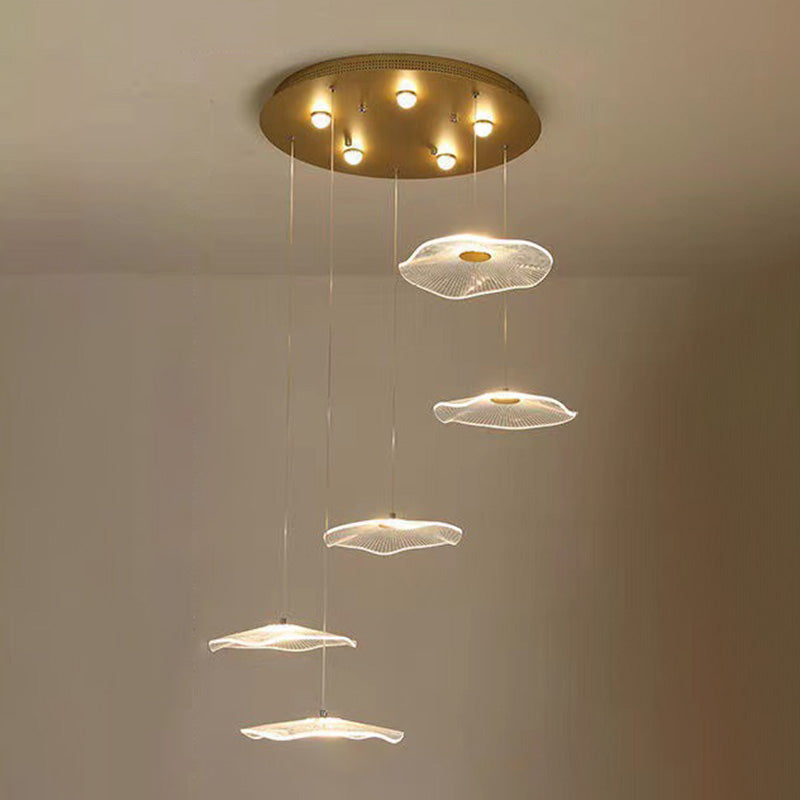 Minimalist Artistic Multi-Light Pendant Gold Lotus Leaf Hanging Light with Acrylic Shade