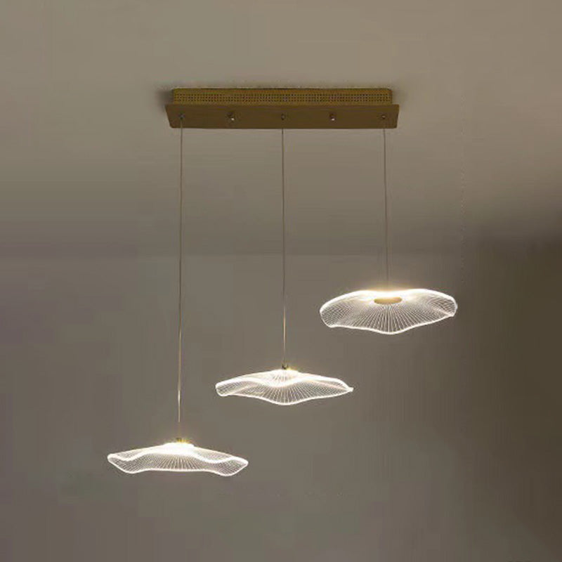 Minimalist Artistic Multi-Light Pendant Gold Lotus Leaf Hanging Light with Acrylic Shade