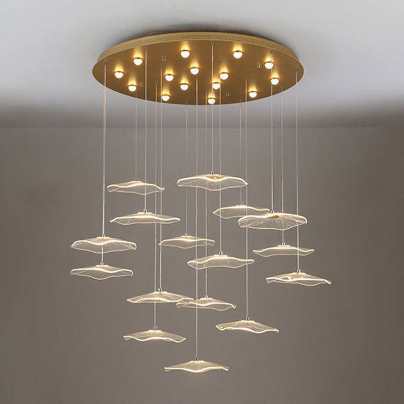 Minimalist Artistic Multi-Light Pendant Gold Lotus Leaf Hanging Light with Acrylic Shade