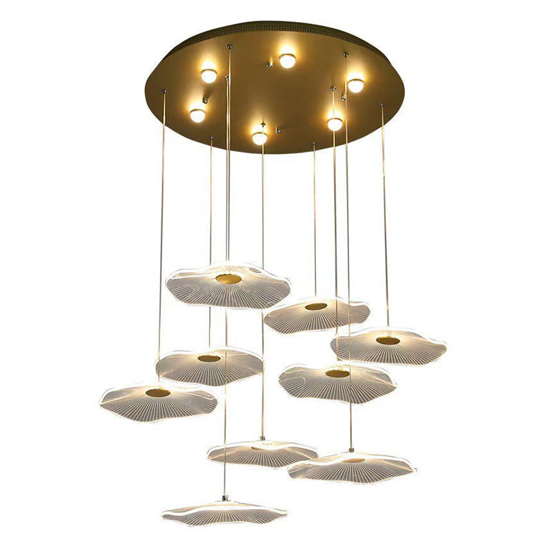 Minimalist Artistic Multi-Light Pendant Gold Lotus Leaf Hanging Light with Acrylic Shade