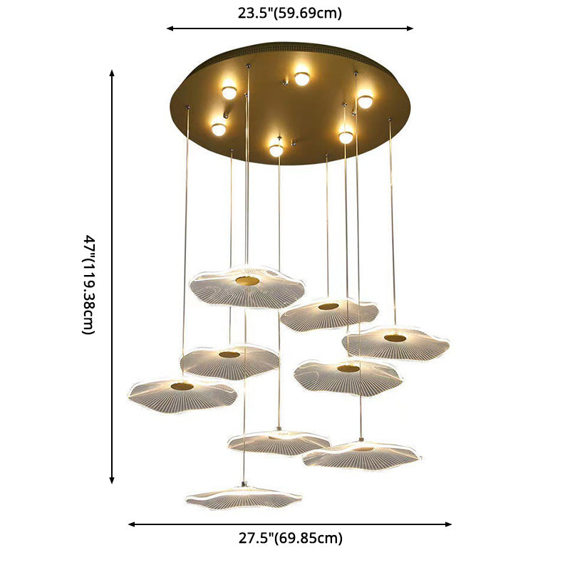 Minimalist Artistic Multi-Light Pendant Gold Lotus Leaf Hanging Light with Acrylic Shade