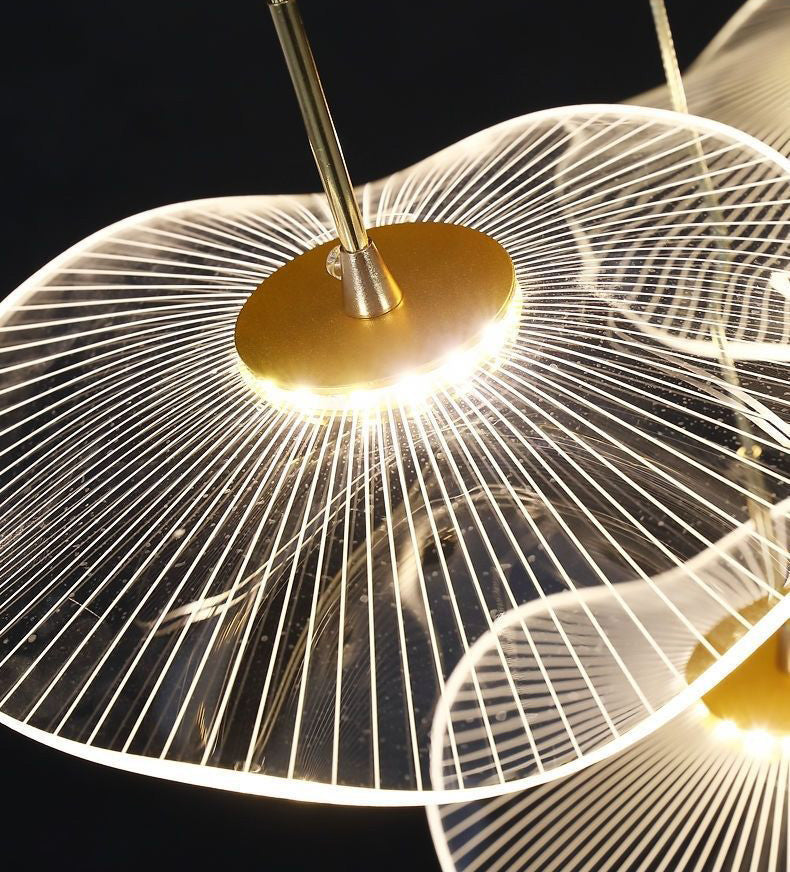 Minimalist Artistic Multi-Light Pendant Gold Lotus Leaf Hanging Light with Acrylic Shade