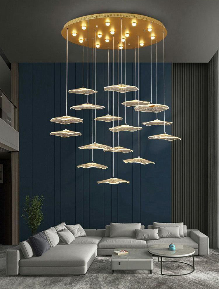 Minimalist Artistic Multi-Light Pendant Gold Lotus Leaf Hanging Light with Acrylic Shade