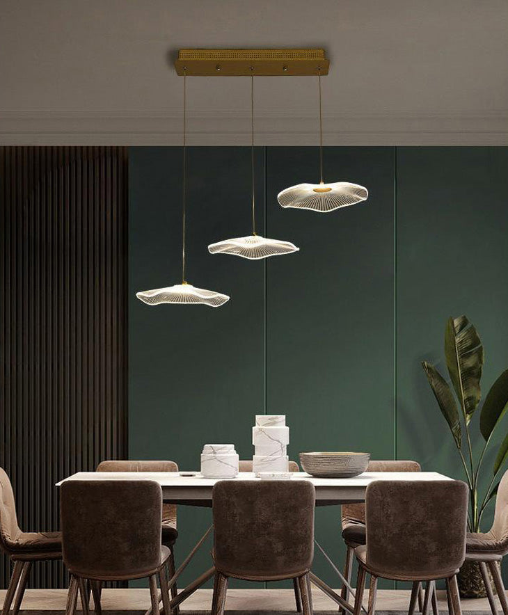 Minimalist Artistic Multi-Light Pendant Gold Lotus Leaf Hanging Light with Acrylic Shade