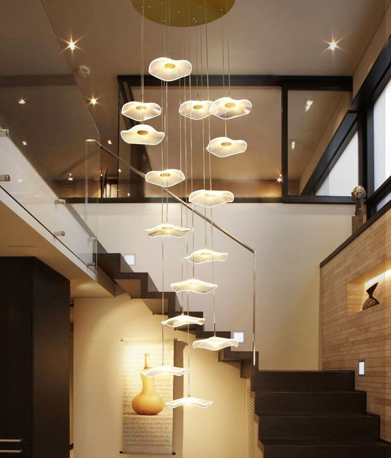 Minimalist Artistic Multi-Light Pendant Gold Lotus Leaf Hanging Light with Acrylic Shade
