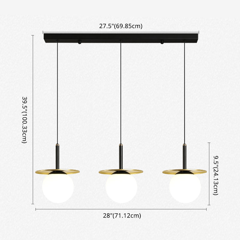 28.3 "Globo de vidrio blanco de ancho de 3 luces Ligera de metal redonda Decoración de lámina de metal de estilo posmoderno Costilización de iluminación en oro