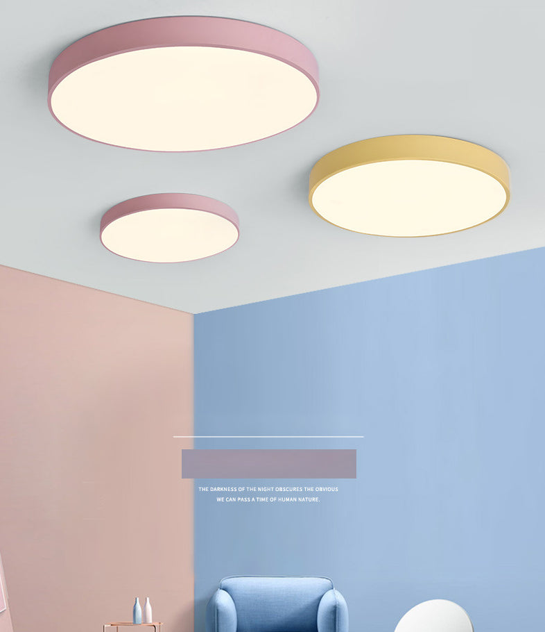 Nordic macaron LED plafonnier rond acrylique abat - jour chambre en fonte bordure