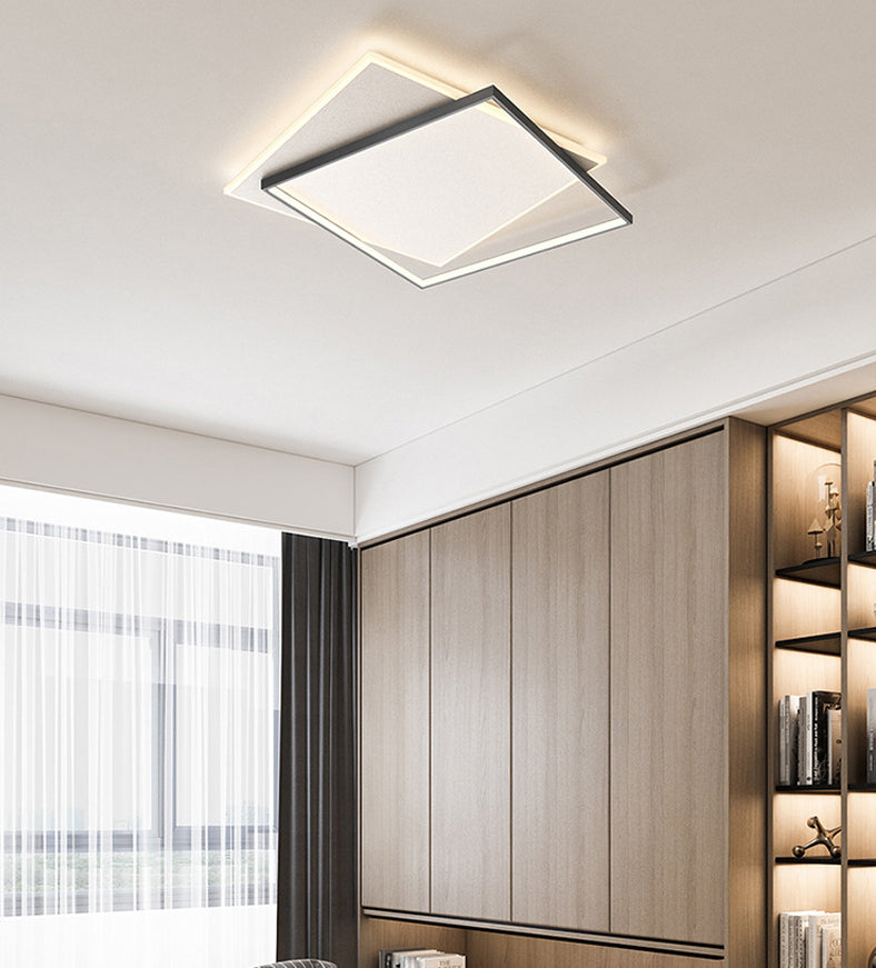 Moderne minimaliste métal encastré plafonnier carré superposé forme LED encastré éclairage de chambre à coucher