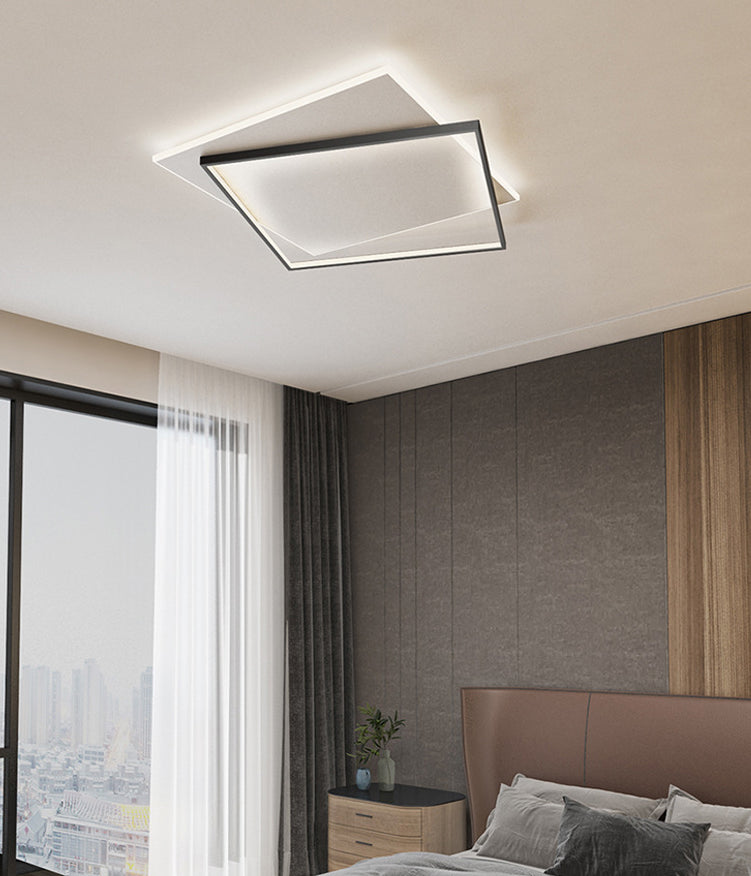 Moderne minimaliste métal encastré plafonnier carré superposé forme LED encastré éclairage de chambre à coucher