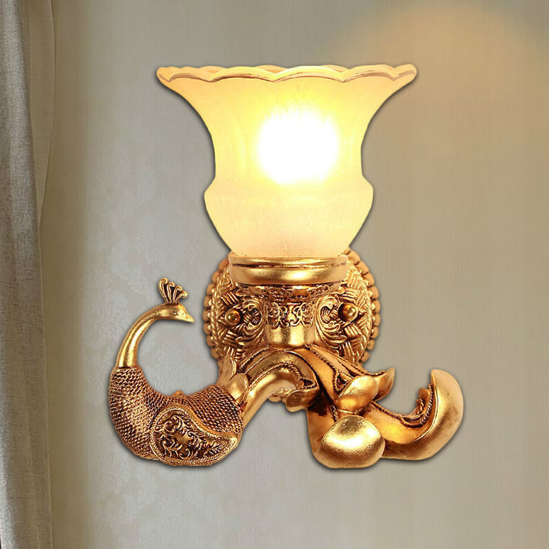 Frosted Glass Blaadwand SCONCE VINTAGE STYLE 1 BULB COORNEMEN WANDELLICHTING BELANGRIJK MET GOUD PEACOCK ACHTERPLATE