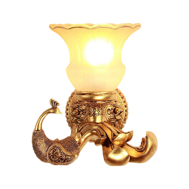 Frosted Glass Blaadwand SCONCE VINTAGE STYLE 1 BULB COORNEMEN WANDELLICHTING BELANGRIJK MET GOUD PEACOCK ACHTERPLATE