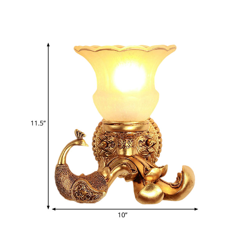 Frosted Glass Blaadwand SCONCE VINTAGE STYLE 1 BULB COORNEMEN WANDELLICHTING BELANGRIJK MET GOUD PEACOCK ACHTERPLATE