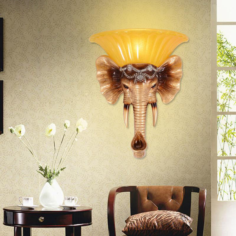 1 Kopfwandhalterung Lampe Vintage Style Schüssel gelbe Glas Leuchte Leuchte mit goldenem Elefantendesign