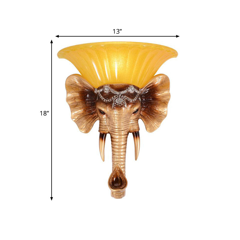 1 Kopfwandhalterung Lampe Vintage Style Schüssel gelbe Glas Leuchte Leuchte mit goldenem Elefantendesign