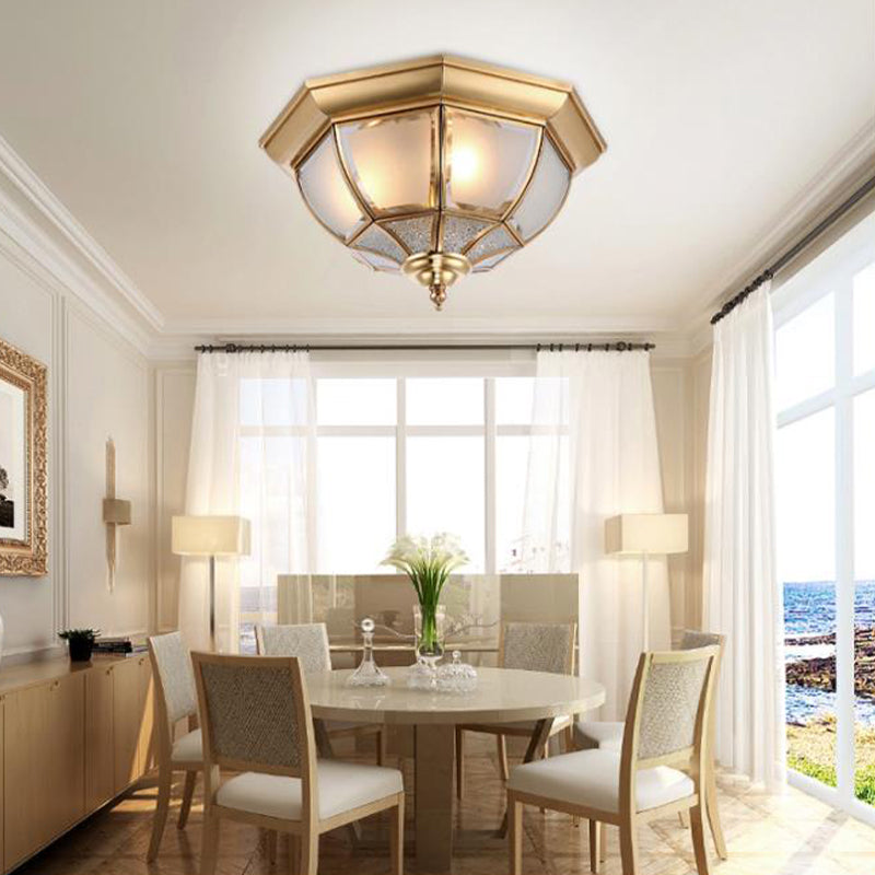 14 "/18" W Gefacetteerde Eetkamer Flush Lamp Traditioneel Helder Glas 3/4 Lampen Messing Afwerking Plafond Verlichting
