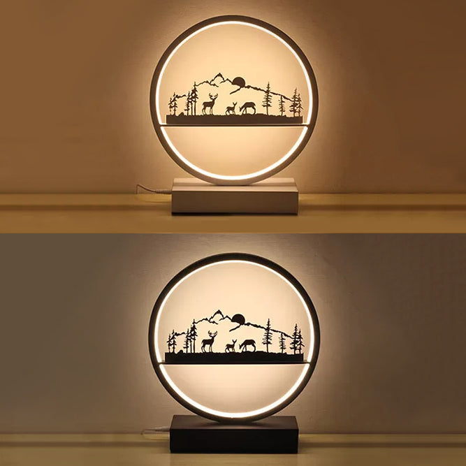Metal Round Table Light with Natural View Creative Reading Light for Adult Bedroom Cafe