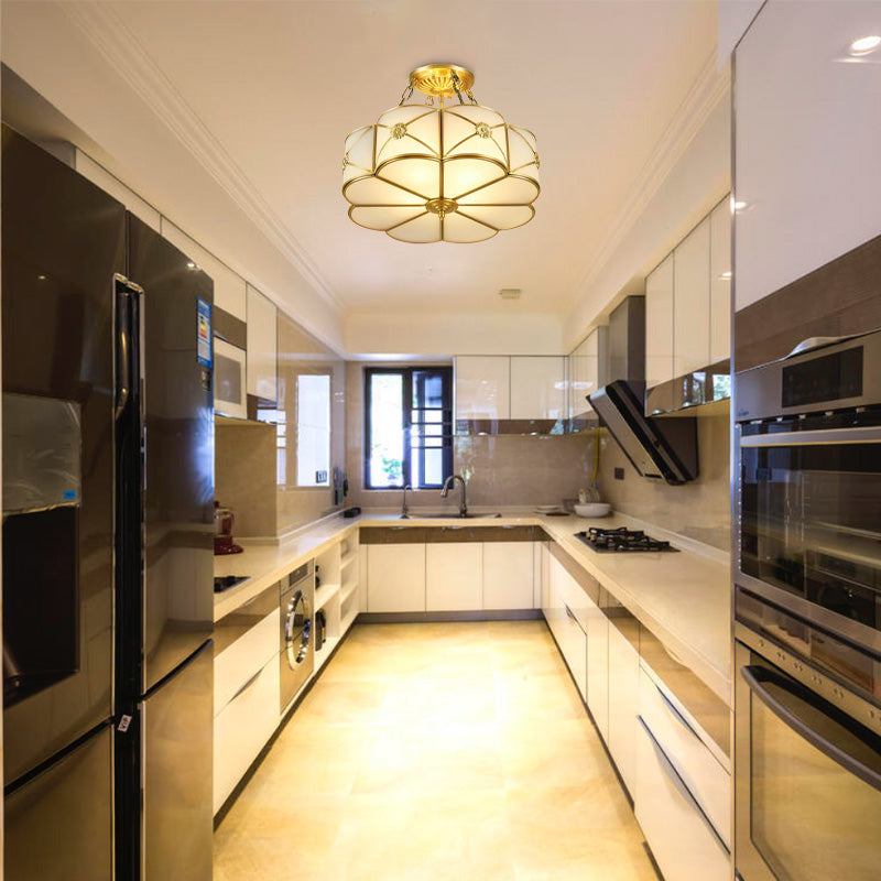 Ivorio Glass Capestrello illuminazione a soffitto Vintage 4 teste camera da letto semifulgo a montaggio in ottone