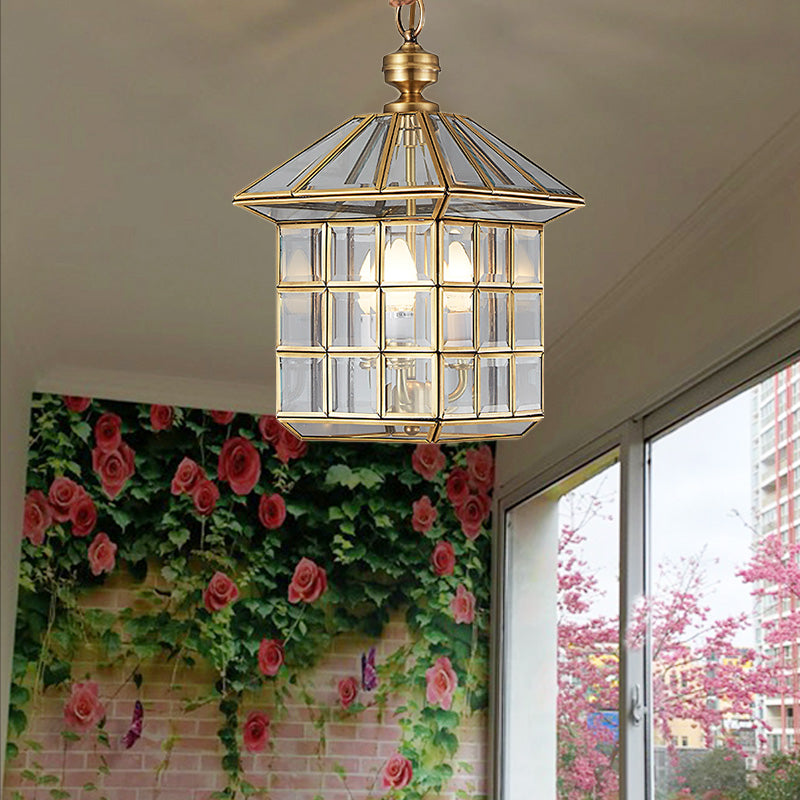 10"/12" W Lantern Clear Glass Chandelier Light Colonial 3 Bulbs Yard Pendant Lamp