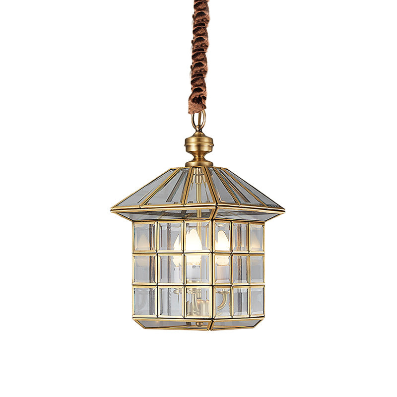 10"/12" W Lantern Clear Glass Chandelier Light Colonial 3 Bulbs Yard Pendant Lamp