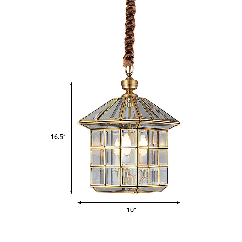 10"/12" W Lantern Clear Glass Chandelier Light Colonial 3 Bulbs Yard Pendant Lamp