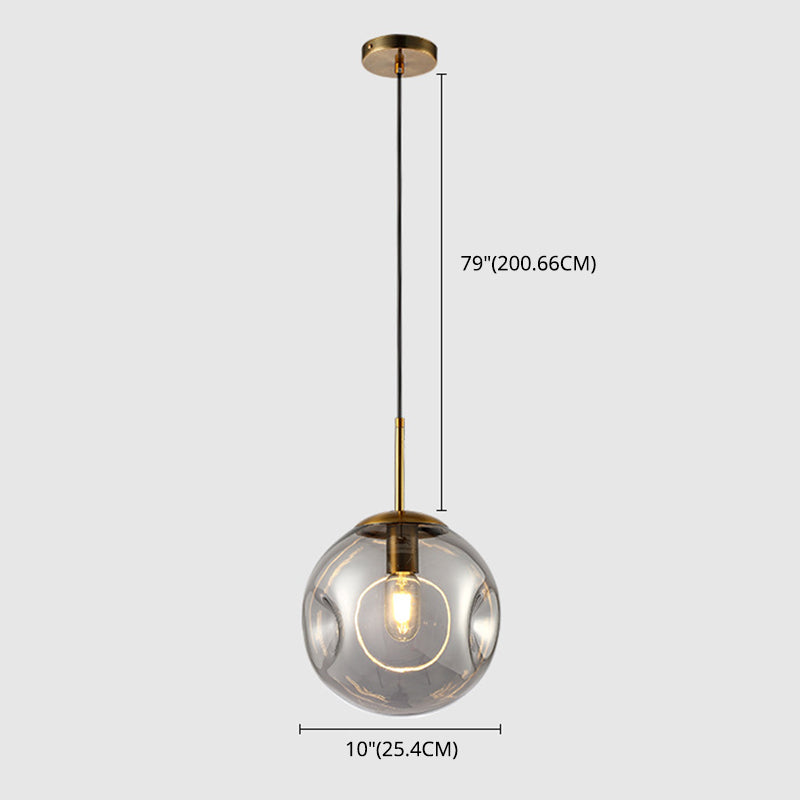 Lámpara de colgación esférica de vidrio con hoyuelos simplicidad de acabado de latón de la cabeza para cenar para cenar