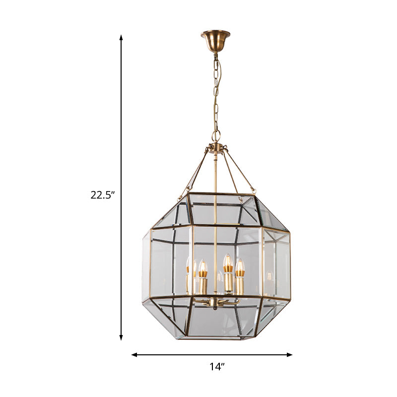 Clear Glass Geometric Chandelier Lamp Colonial 3 Heads Living Room Pendant Light Fixture
