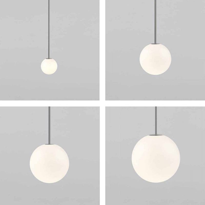 Minimalistischer Ball Anhänger weißes Glas 1 Glühbirnen -Schlafzimmer -Federung mit hängenden Stange