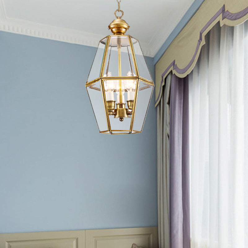 Costilla colgante de linterna tradicional 3 cabezas de lámpara de vidrio transparente accesorio de iluminación para sala de estar