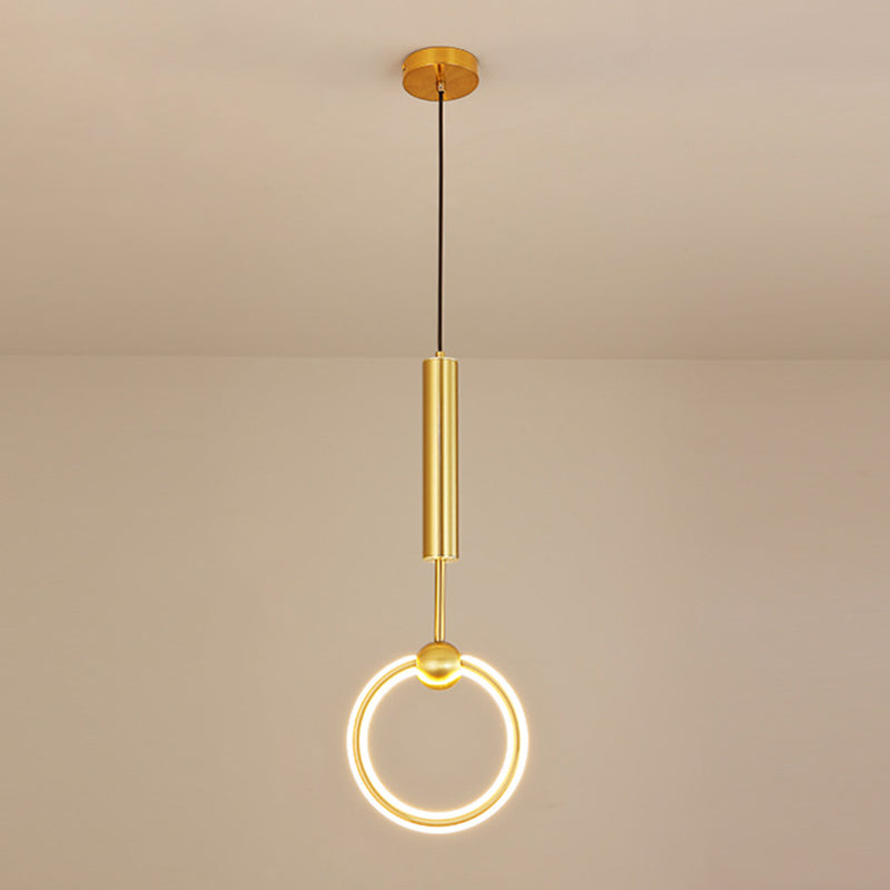 Style minimaliste moderne plafond linéaire pendant léger métal 1 lumière suspendue légère finition dorée pour chambre à coucher