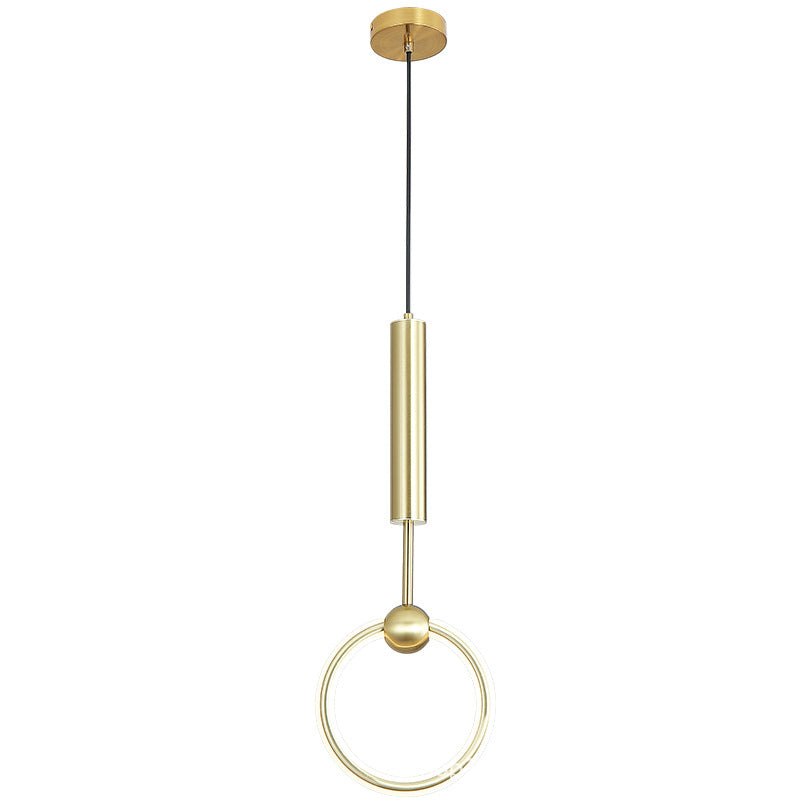 Style minimaliste moderne plafond linéaire pendant léger métal 1 lumière suspendue légère finition dorée pour chambre à coucher