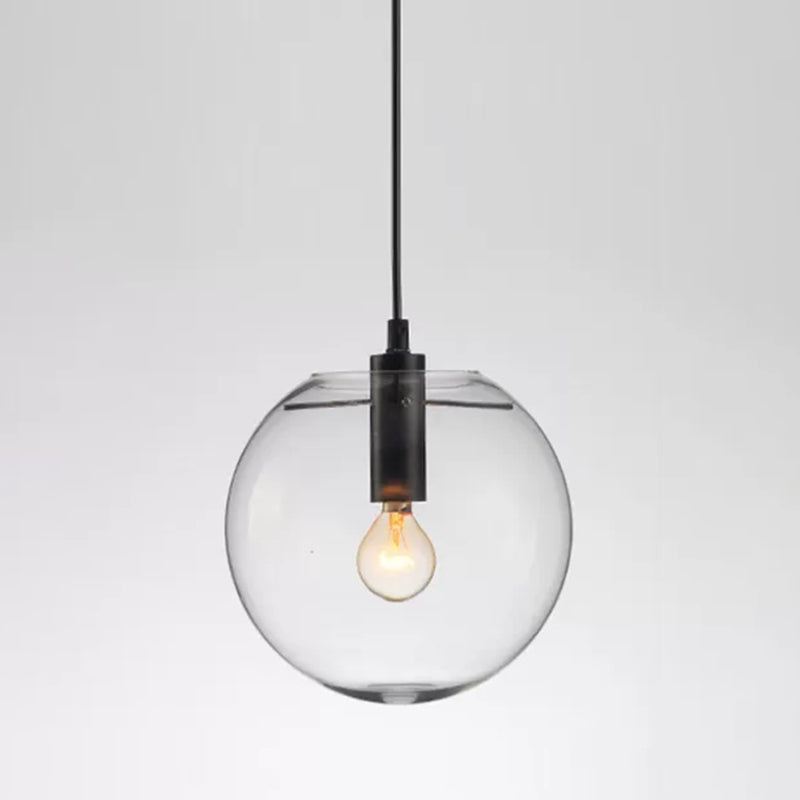 Minimalist Globe Pendant Lamp Clear Glass 1 Bulb Snack Bar Hanging Light in Black