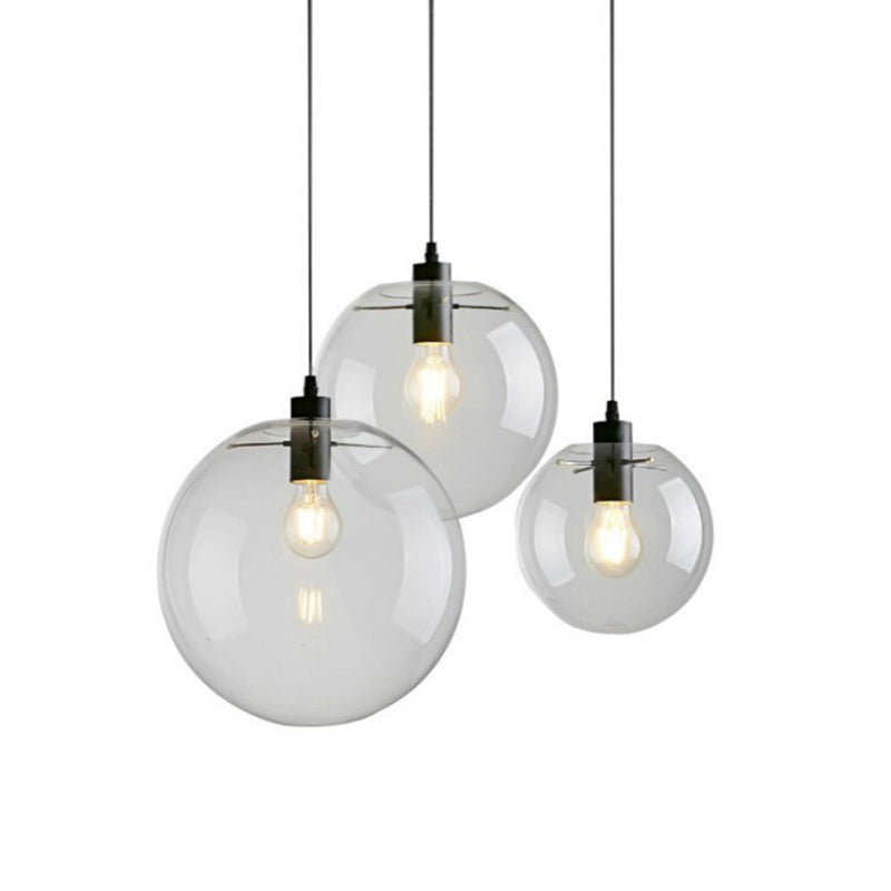 Minimalist Globe Pendant Lamp Clear Glass 1 Bulb Snack Bar Hanging Light in Black