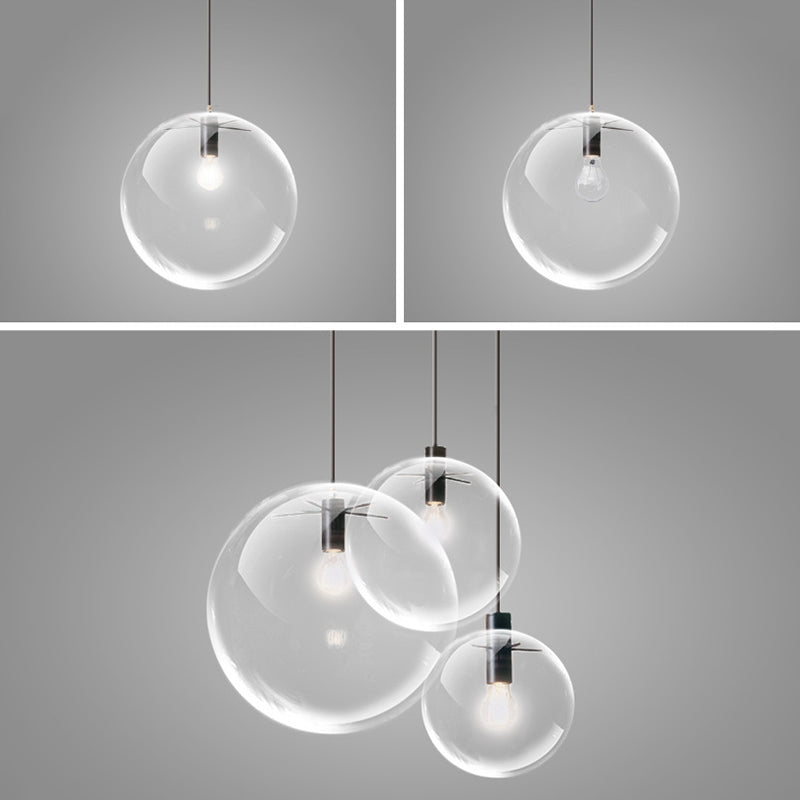 Minimalist Globe Pendant Lamp Clear Glass 1 Bulb Snack Bar Hanging Light in Black