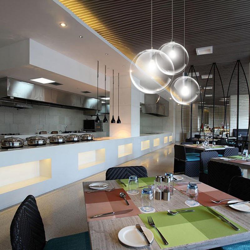 Minimalist Globe Pendant Lamp Clear Glass 1 Bulb Snack Bar Hanging Light in Black