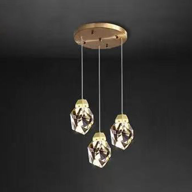 Lámpara de múltiples colgantes geométricos luces colgantes de cristal de estilo de lujo modernos en acabado dorado para sala de estar