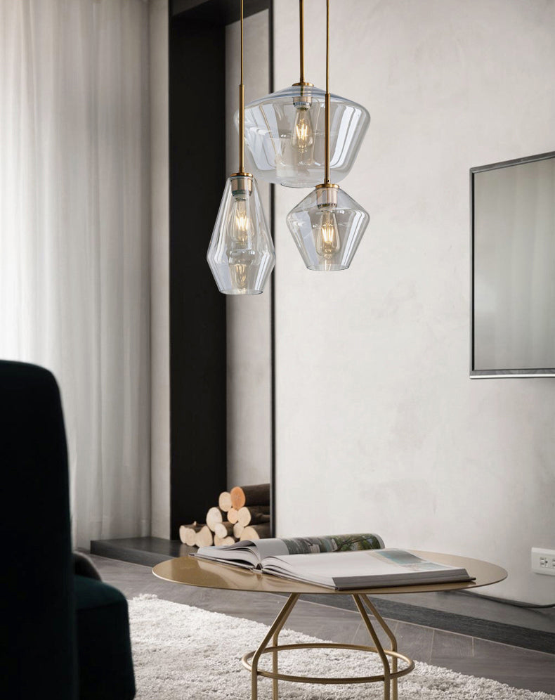 Clear Hand Blown Glass Ceiling Pendant Lamp Modern Minimalist 1 Light Hanging Lamp for Living Room